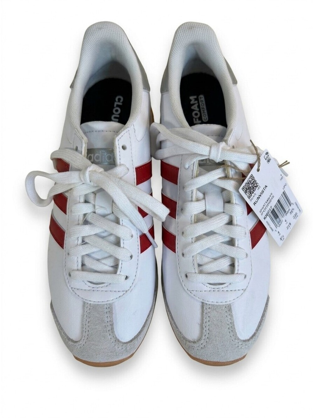 Adidas Run Vista Sneakers Womens 5.5 White Red Gum Sole Cloudfoam KI6037 NWT